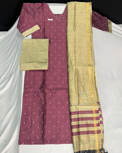 Raw Silk 3pc KurtiSet With Onion Pink Colour Full Length Lining | Gold Dupatta