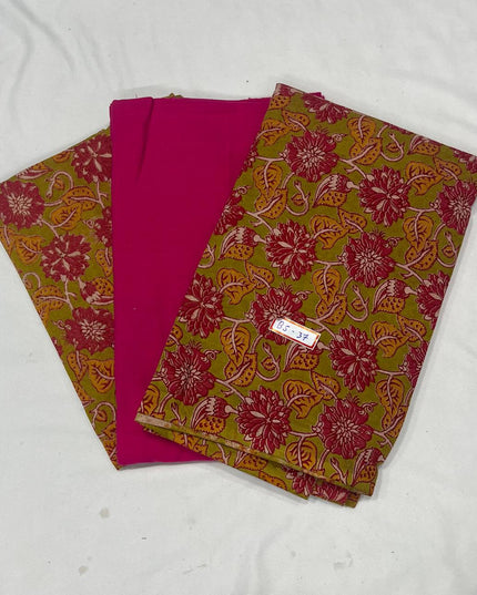 Kalamkari Dress Material – Plain Pink Top & Bottom with Kalamkari Dupatta