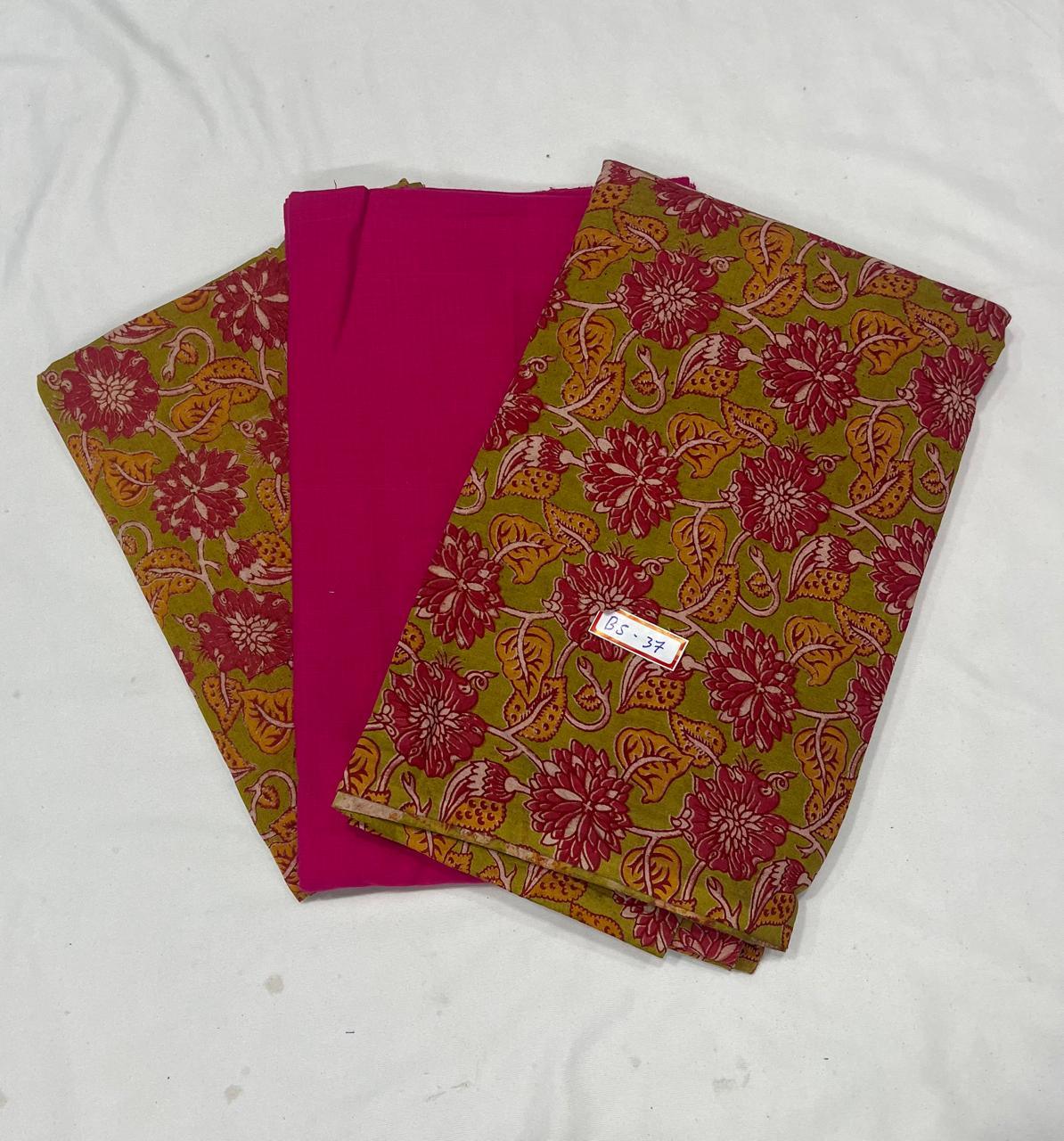 Kalamkari Dress Material – Plain Pink Top & Bottom with Kalamkari Dupatta
