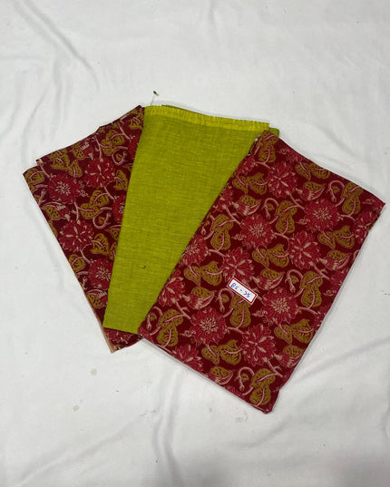 Kalamkari Dress Material – Plain Green Top & Bottom with Kalamkari Dupatta