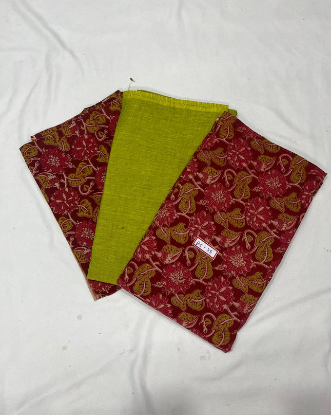 Kalamkari Dress Material – Plain Green Top & Bottom with Kalamkari Dupatta