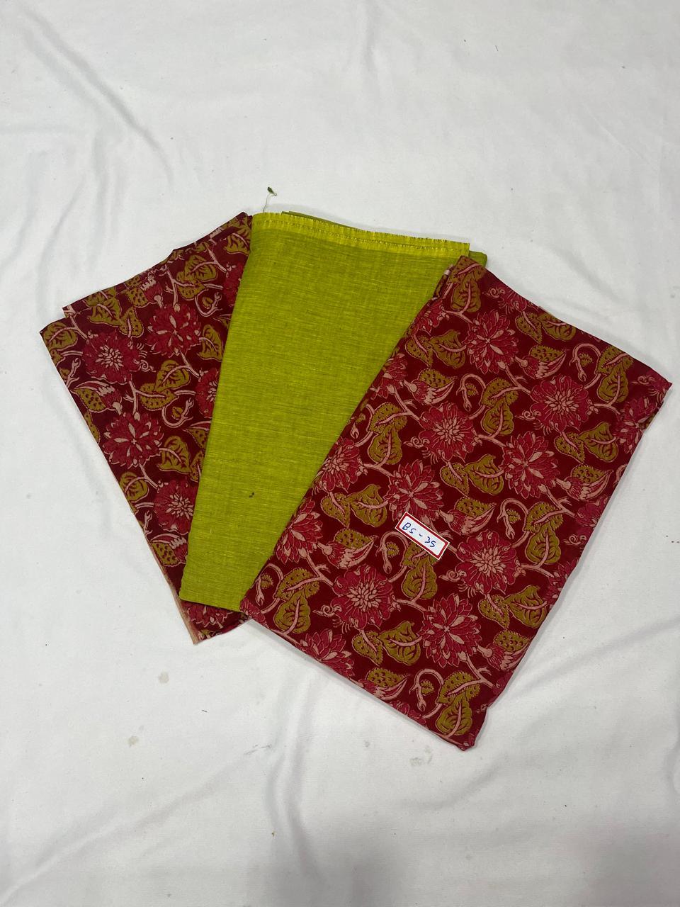 Kalamkari Dress Material – Plain Green Top & Bottom with Kalamkari Dupatta