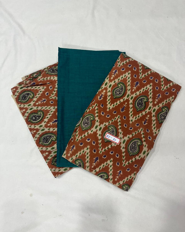 Kalamkari Dress Material – Plain Teal Top & Bottom with Kalamkari Dupatta