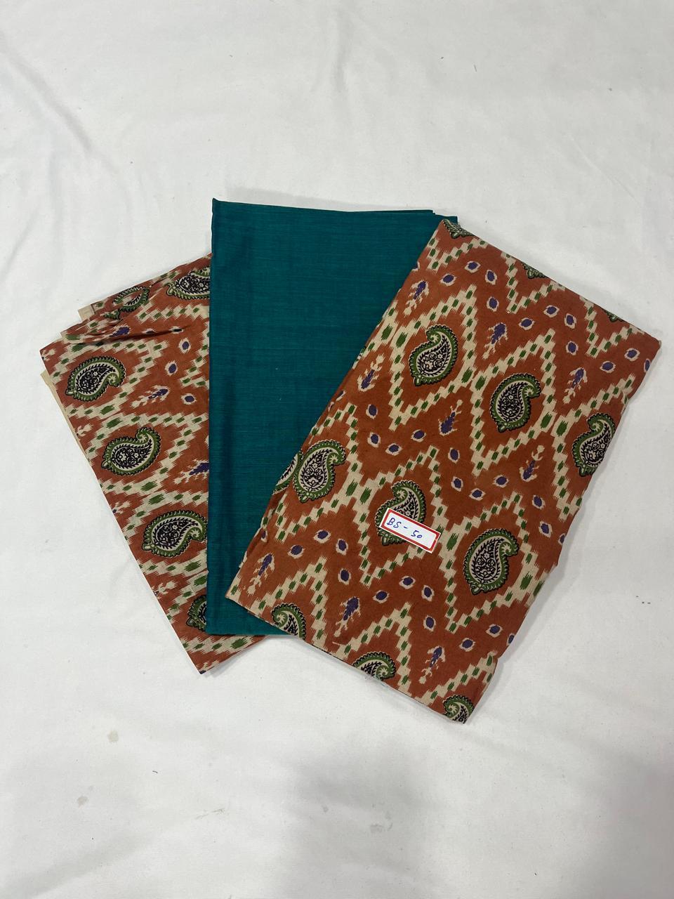 Kalamkari Dress Material – Plain Teal Top & Bottom with Kalamkari Dupatta