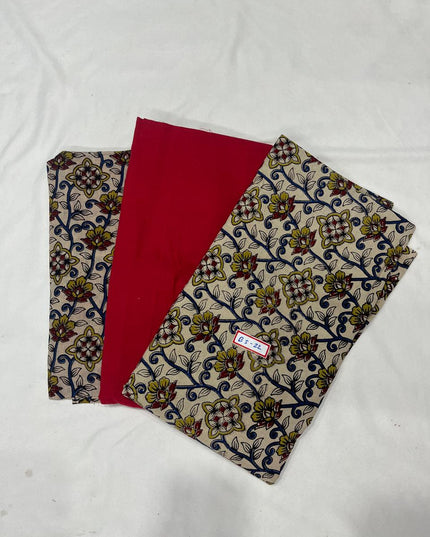 Kalamkari Dress Material – Plain Red Top & Bottom with Kalamkari Dupatta