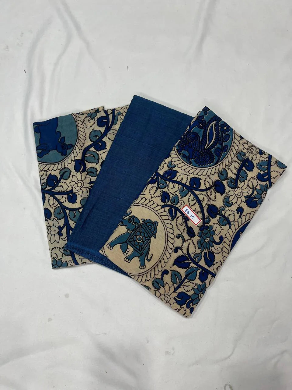 Kalamkari Dress Material – Plain Blue Top & Bottom with Kalamkari Dupatta
