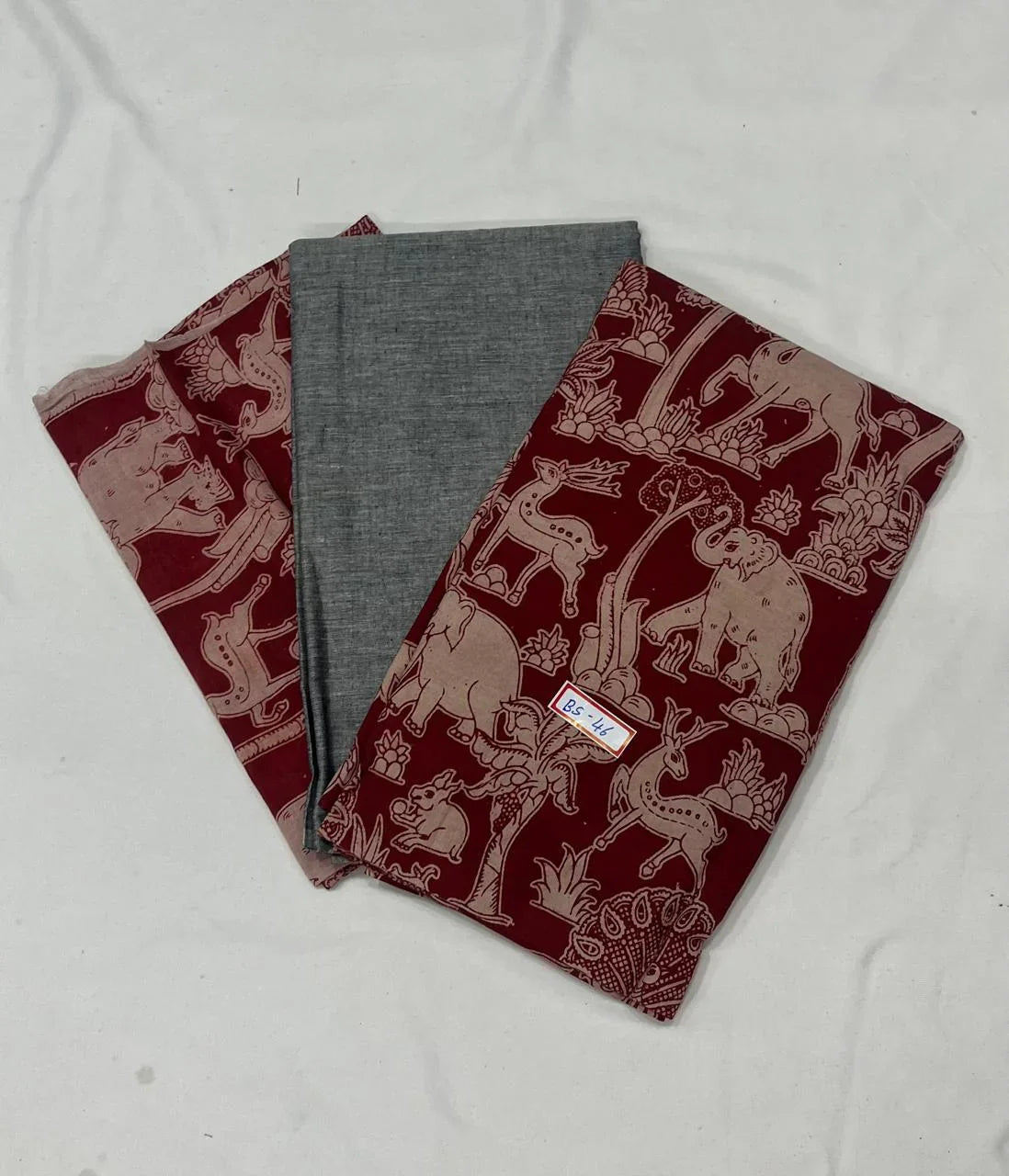 Kalamkari Dress Material – Plain Gray Top & Bottom with Kalamkari Dupatta