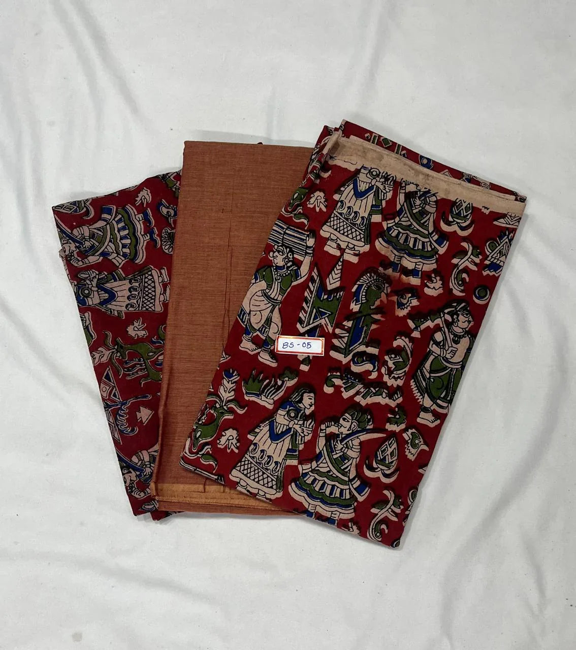 Kalamkari Dress Material – Plain Rust Colour Top & Bottom with Kalamkari Dupatta