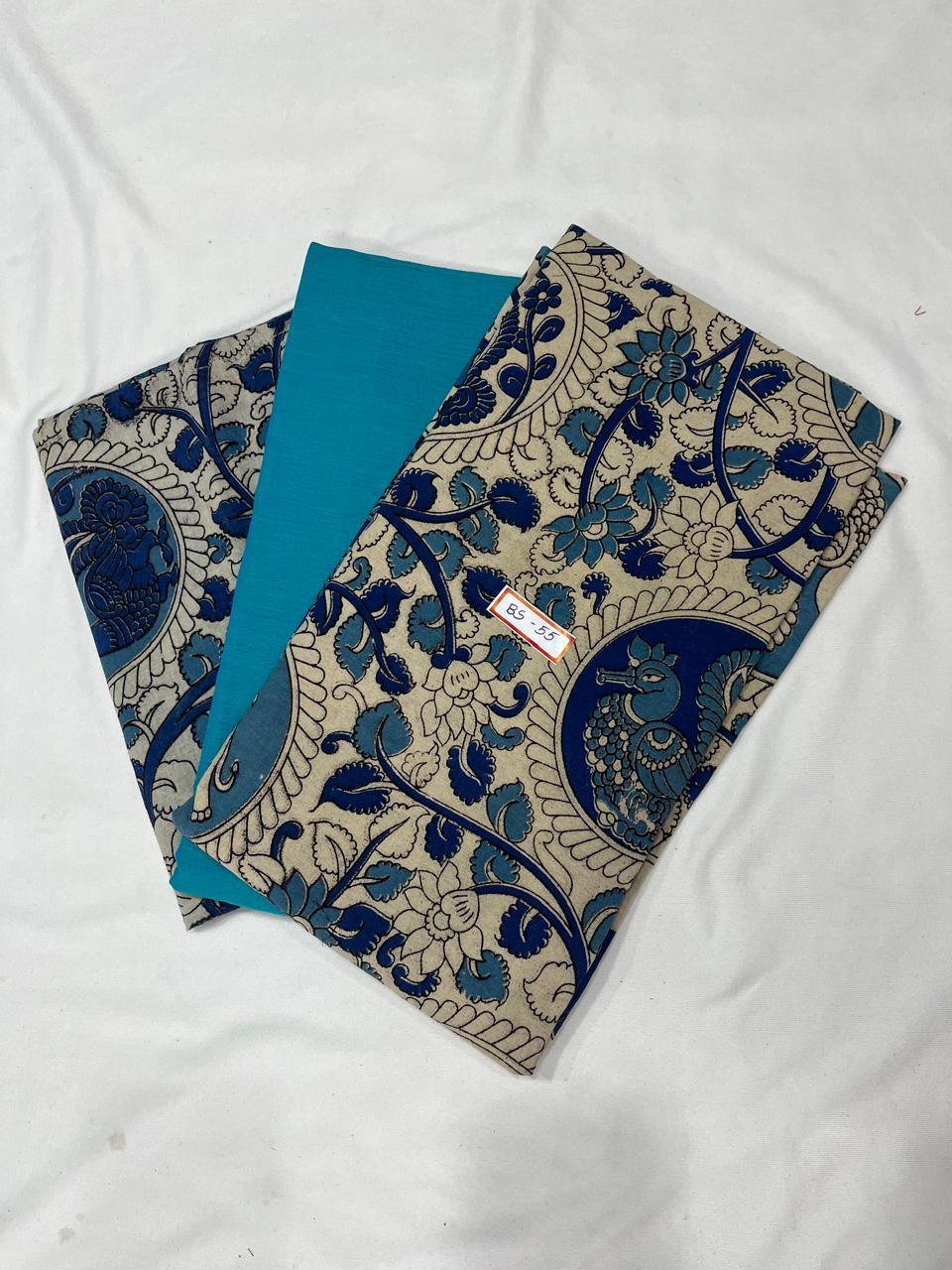 Kalamkari Dress Material – Plain Teal Colour Top & Bottom with Kalamkari Dupatta