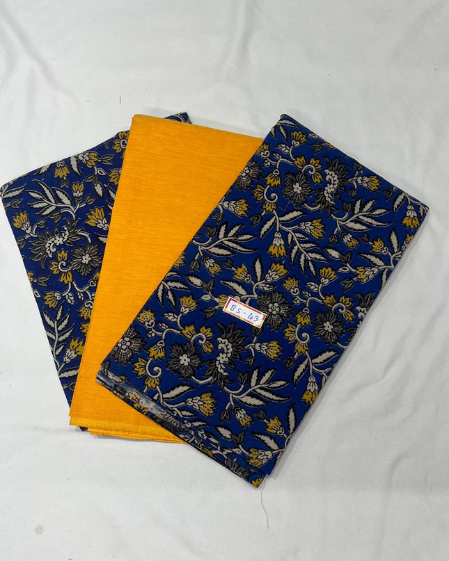 Kalamkari Dress Material – Plain Yellow Top & Bottom with Kalamkari Dupatta