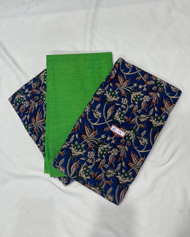Kalamkari Dress Material – Plain Green Top & Bottom with Kalamkari Dupatta