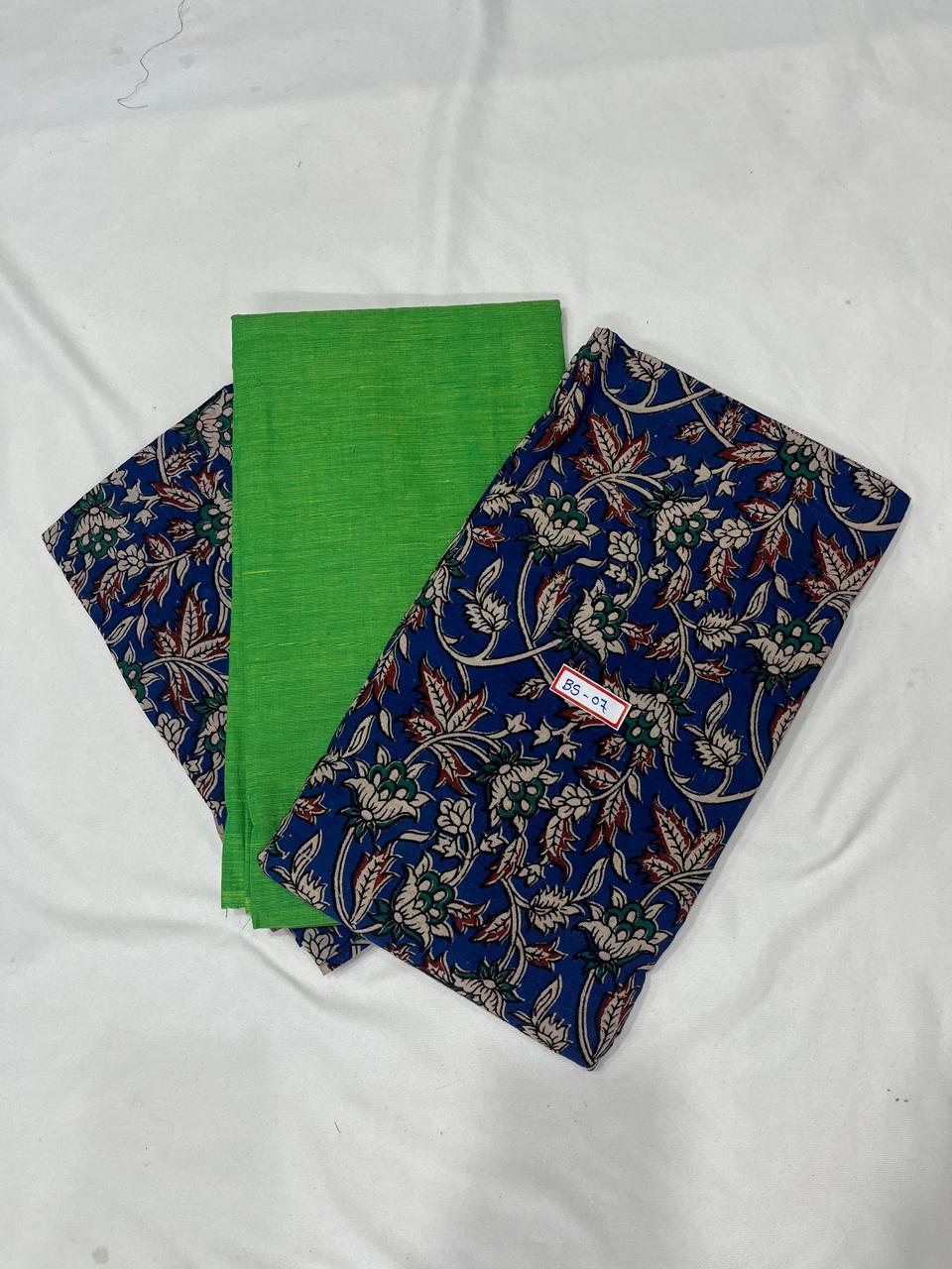 Kalamkari Dress Material – Plain Green Top & Bottom with Kalamkari Dupatta