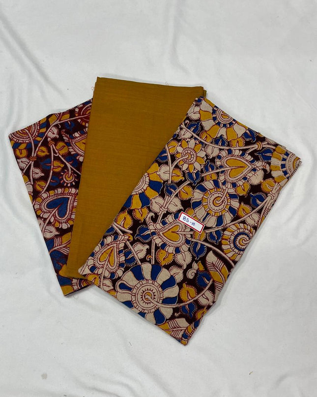 Kalamkari Dress Material – Plain Brown Top & Bottom with Kalamkari Dupatta