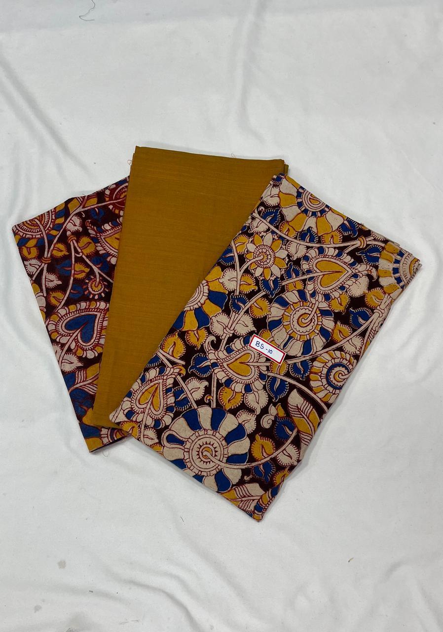 Kalamkari Dress Material – Plain Brown Top & Bottom with Kalamkari Dupatta