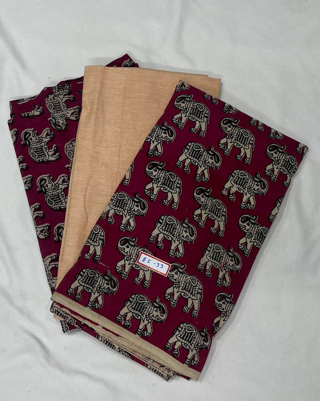 Kalamkari Dress Material – Plain Biscuit Top & Bottom with Kalamkari Dupatta