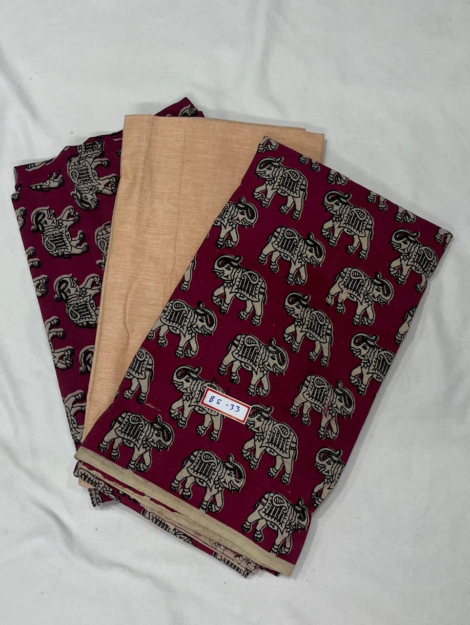 Kalamkari Dress Material – Plain Biscuit Top & Bottom with Kalamkari Dupatta