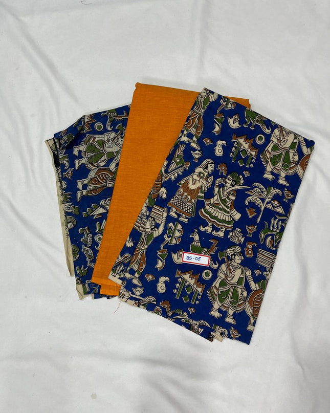 Kalamkari Dress Material – Plain Bronze Top & Bottom with Kalamkari Dupatta