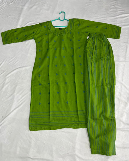 Premium Cotton Wooven Co-ord Set with Green Colour