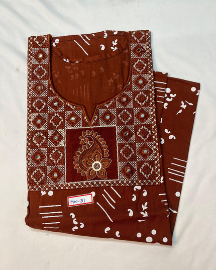 Mirror Finish Cotton Nighty with Free Style Size Brick Colour