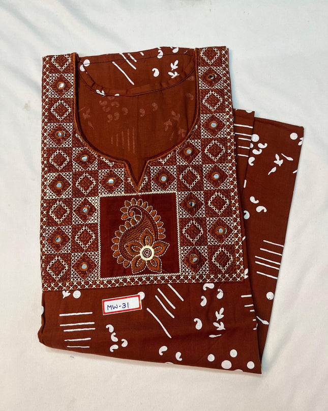 Mirror Finish Cotton Nighty with Free Style Size Brick Colour