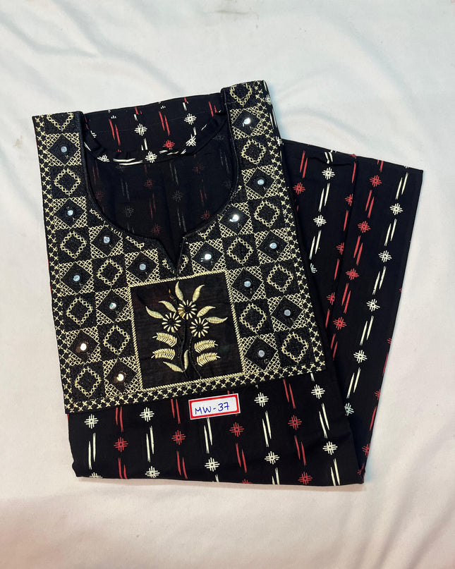 Mirror Finish Cotton Nighty with Free Style Size Black Colour