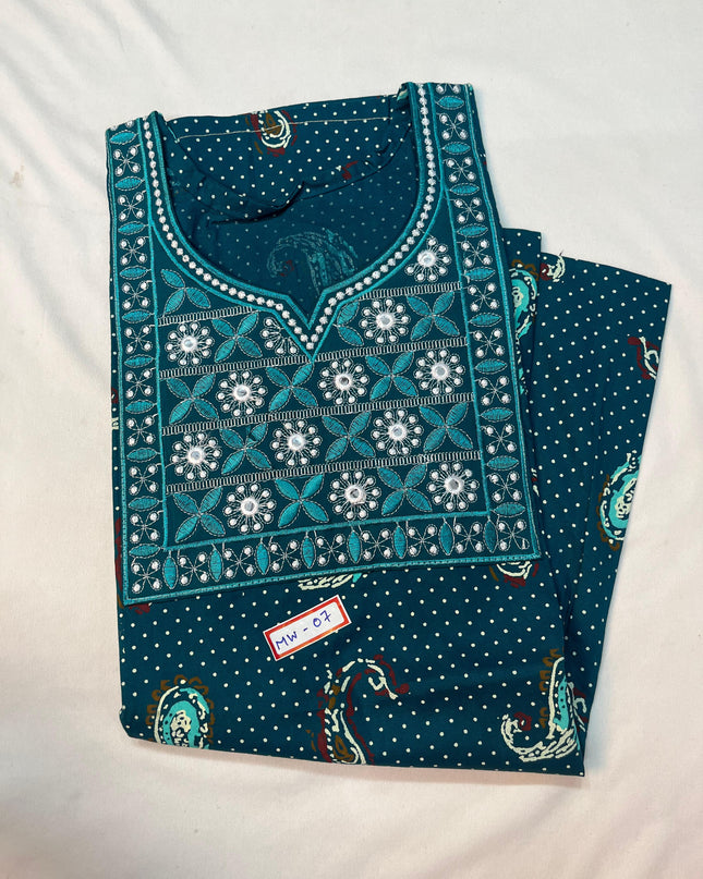 Mirror Finish Cotton Nighty with Free Style Size Blue Colour