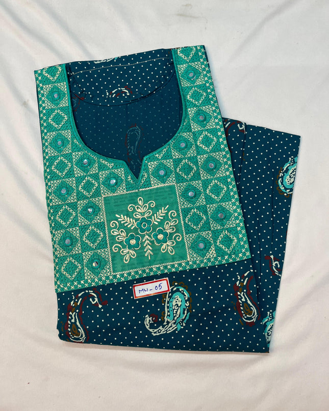 Mirror Finish Cotton Nighty with Free Style Size Teal Colour