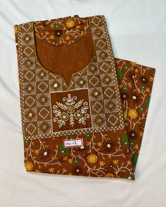 Mirror Finish Cotton Nighty with Free Style Size Brown Colour