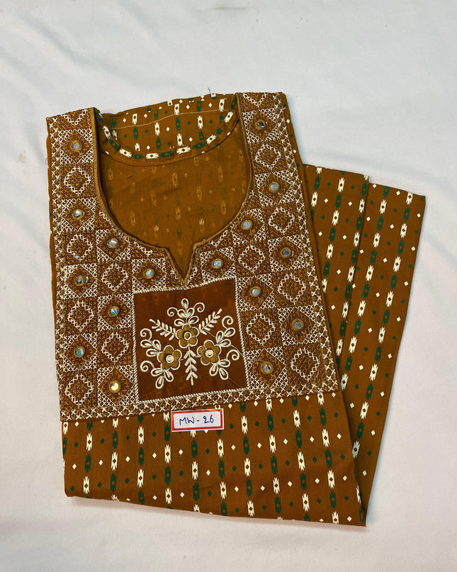 Mirror Finish Cotton Nighty with Free Style Size Brown Clolour