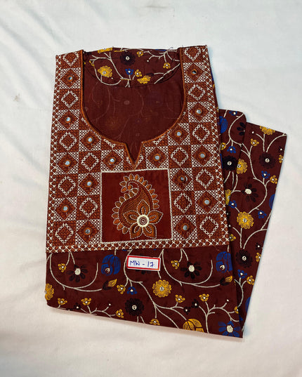 Mirror Finish Cotton Nighty with Free Style Size Rust Colour