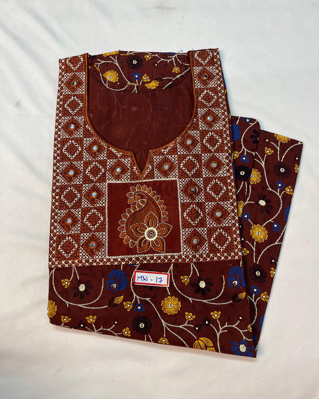 Mirror Finish Cotton Nighty with Free Style Size Rust Colour