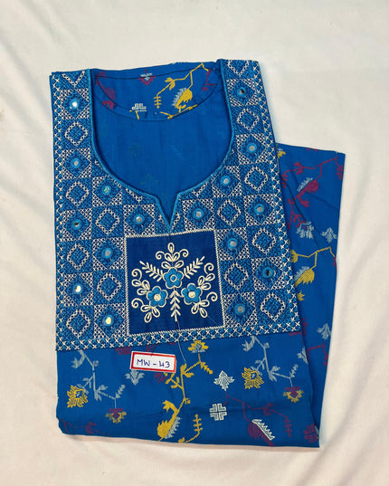 Mirror Finish Cotton Nighty with Free Style Size Cyan Colour