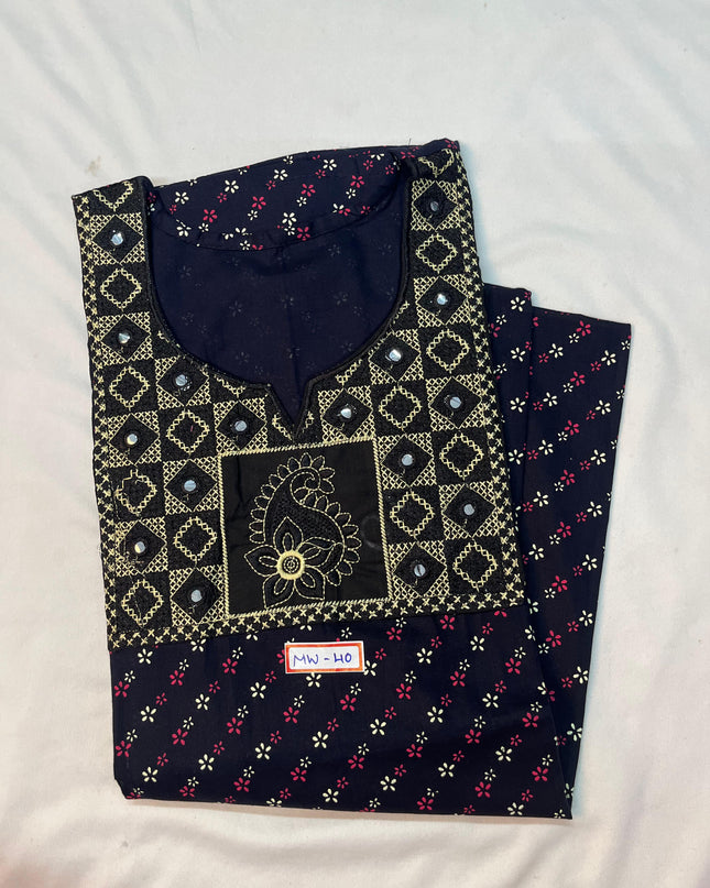 Mirror Finish Cotton Nighty with Free Style Size Dark Blue Colour
