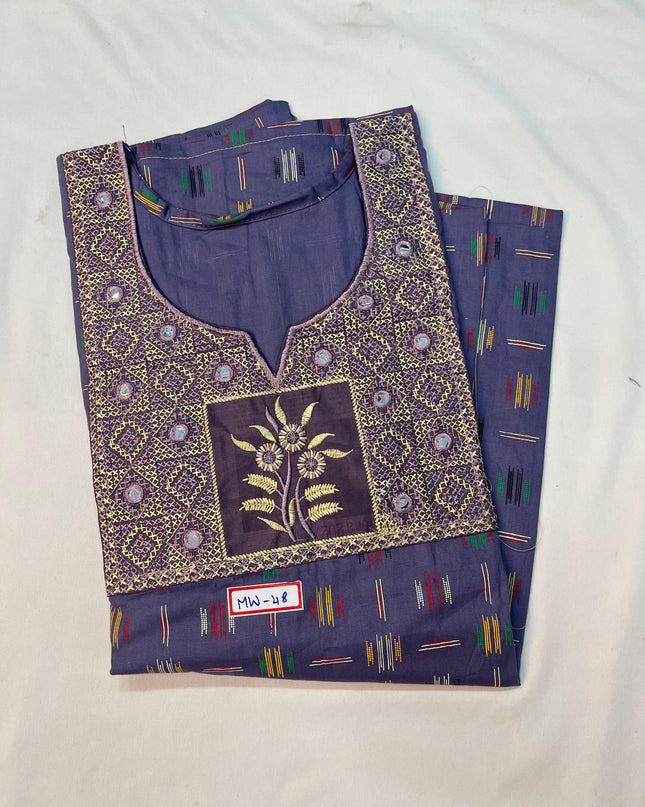 Mirror Finish Cotton Nighty with Free Style Size Blue & Gray Colour