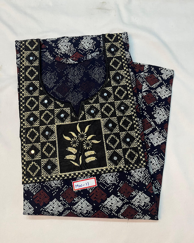 Mirror Finish Cotton Nighty with Free Style Size Black Colour