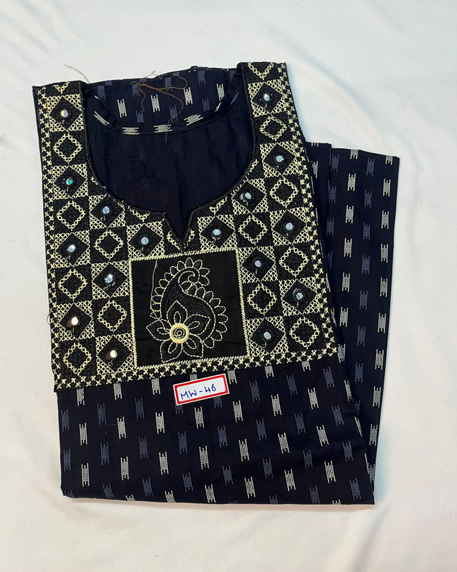 Mirror Finish Cotton Nighty with Free Style Size Black Colour