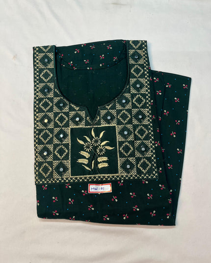 Mirror Finish Cotton Nighty with Free Style Size Dark Green Colour