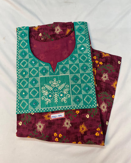 Mirror Finish Cotton Nighty with Free Style Size Maroon Colour