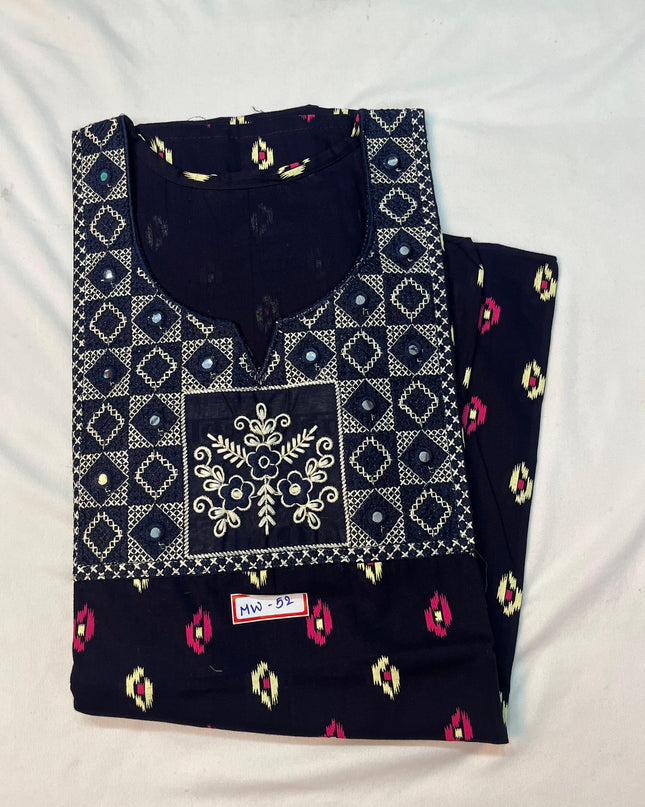 Mirror Finish Cotton Nighty with Free Style Size Dark Blue Colour