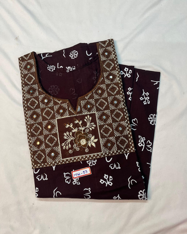 Mirror Finish Cotton Nighty with Free Style Size Brown Colour