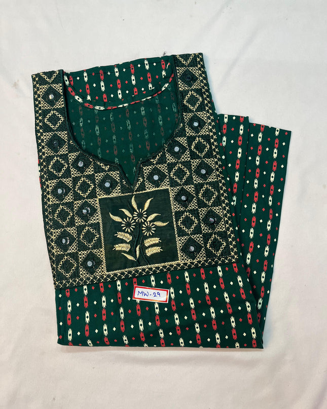 Mirror Finish Cotton Nighty with Free Style Size Green Colour