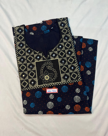 Mirror Finish Cotton Nighty with Free Style Size Dark Blue Colour