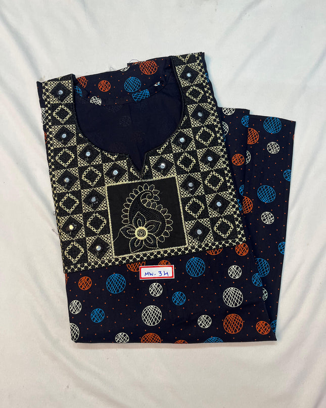 Mirror Finish Cotton Nighty with Free Style Size Dark Blue Colour
