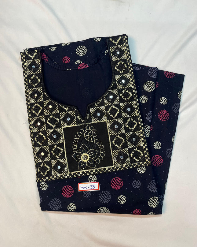 Mirror Finish Cotton Nighty with Free Style Size Dark Blue Colour