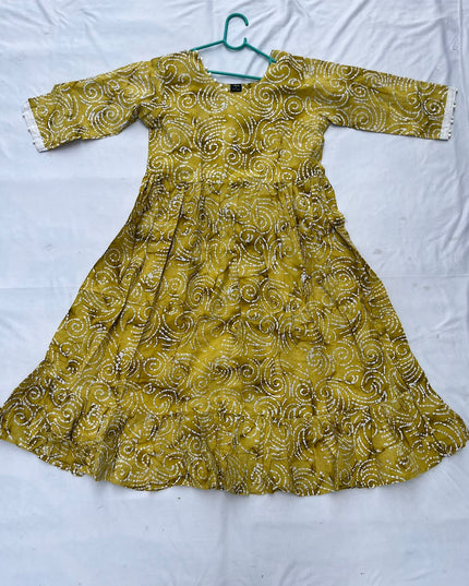 Handmade Batik Frock with Natural Dye – Potli Ball Neck Design Coffee Brown Colour