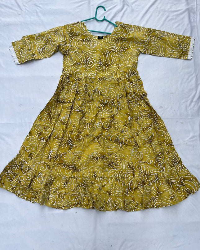 Handmade Batik Frock with Natural Dye – Potli Ball Neck Design Coffee Brown Colour