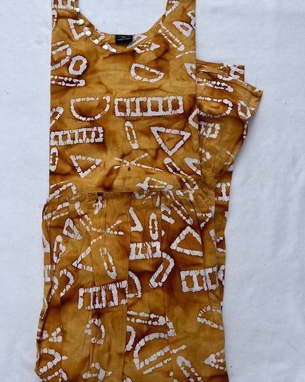 Handmade Batik Frock with Natural Dye – Potli Ball Neck Design Bronze Colour with Half Lining