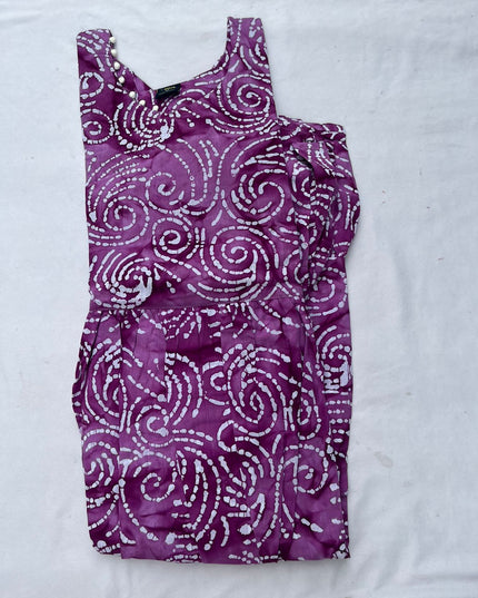 Handmade Batik Frock with Natural Dye – Potli Ball Neck Design Magenta Purple Colour with Half Lining