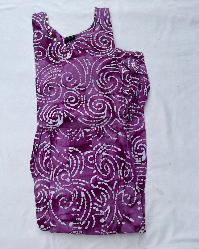 Handmade Batik Frock with Natural Dye – Potli Ball Neck Design Magenta Purple Colour with Half Lining
