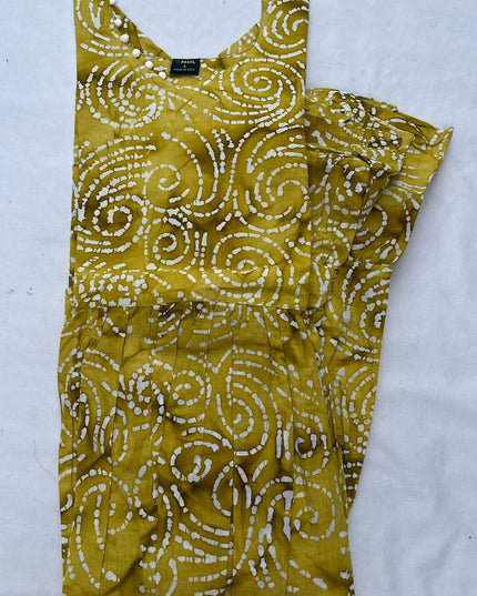 Handmade Batik Frock with Natural Dye – Potli Ball Neck Design Coffee Brown Colour